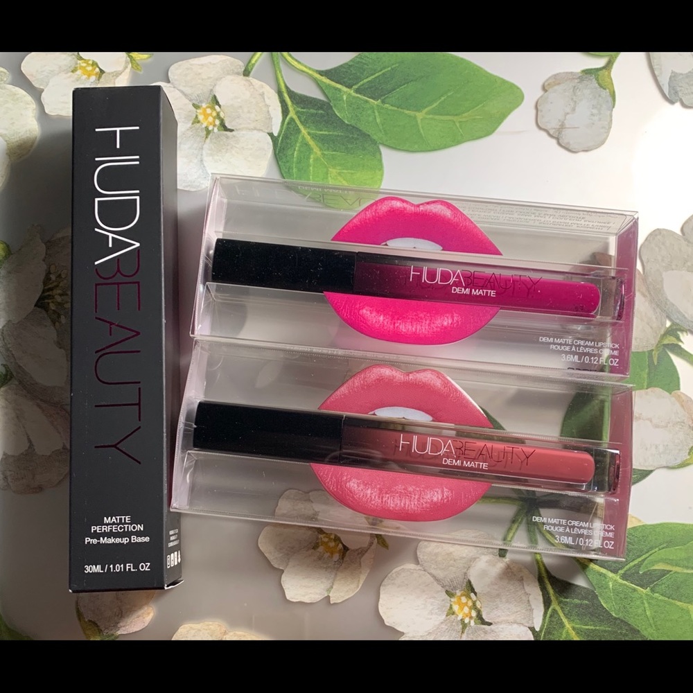 Huda Beauty Bundle: Primer, 2 lipsticks